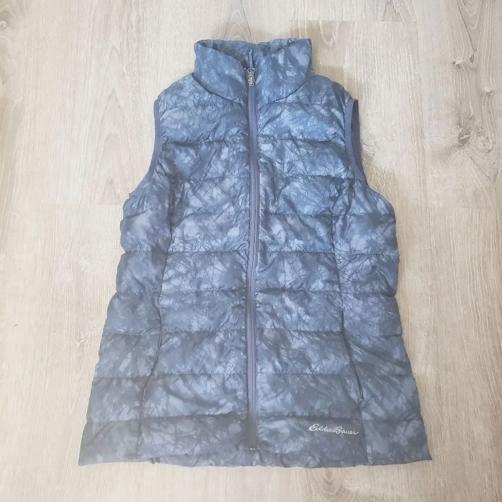 Eddie Bauer Womens EB650 Down Full Zip Puffer Vest Jacket Small Marble Blue